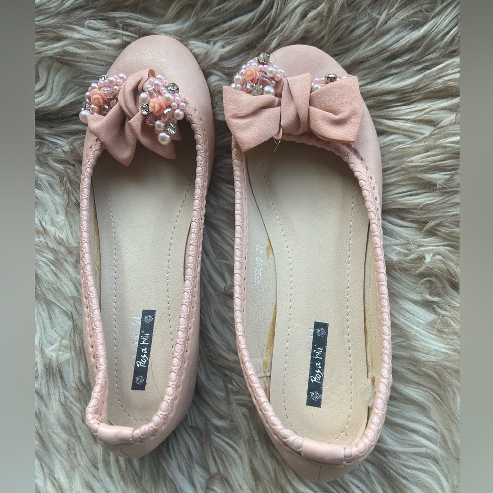 NWOT- Pink Floral Bow Ballet Flats